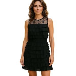 1st Sight Tiered Little Black Dress Size Large